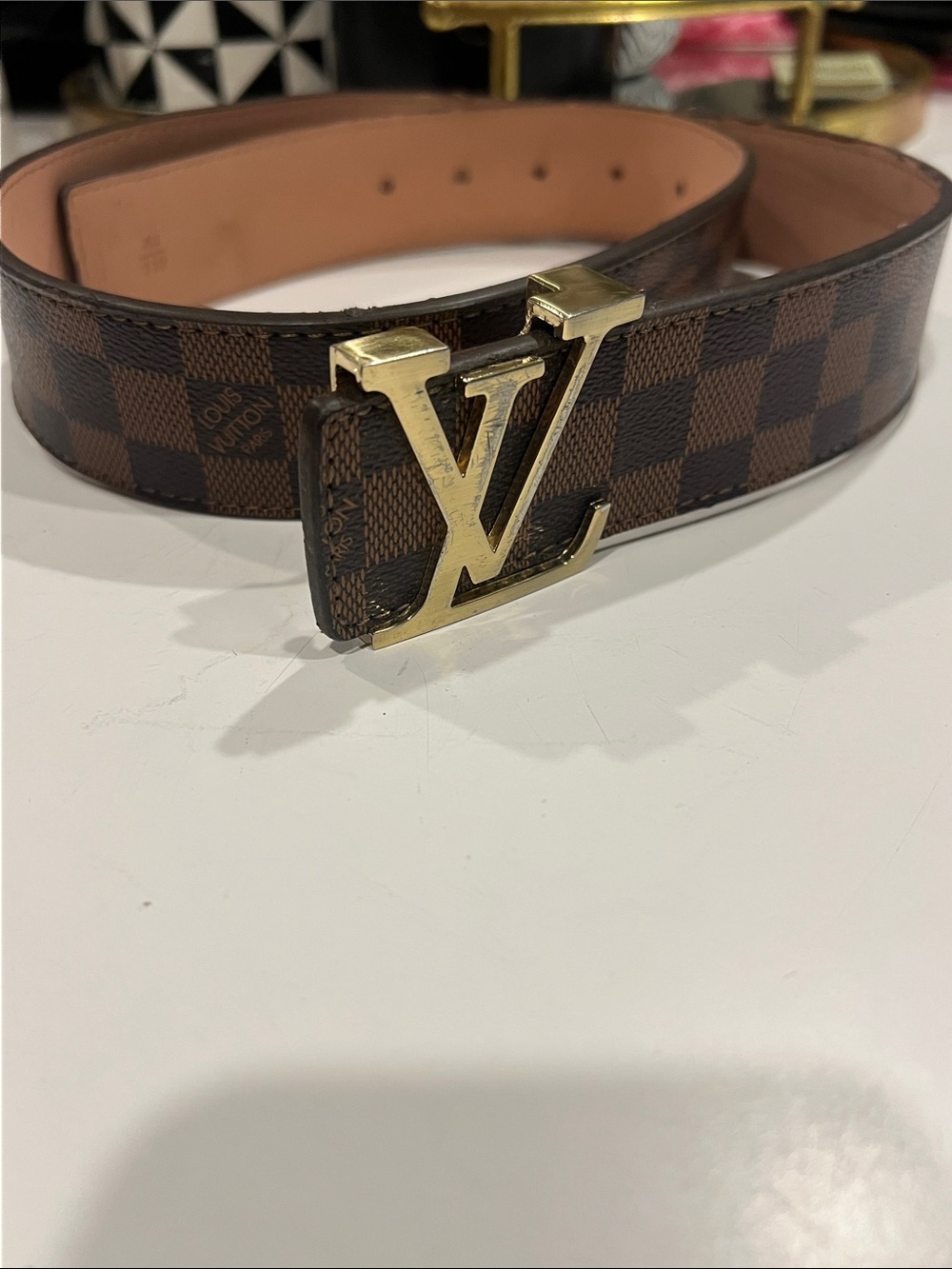 Brown Damier Canvas Belt with Gold LV Buckle size 44/110